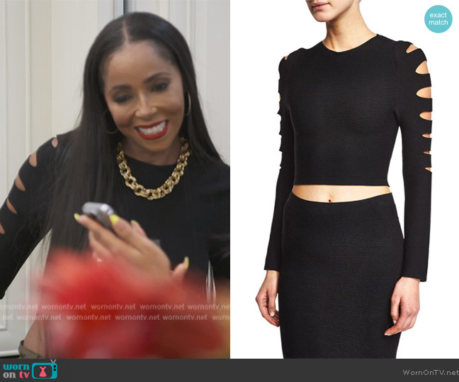 Cushnie Et Ochs Slashed Long-Sleeve Crop Top worn by Courtney on The Real Housewives of Atlanta