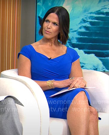 Dana Jacobson's blue cap sleeve dress on CBS Saturday Morning