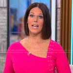 Dana Jacobson’s pink asymmetric lace-up dress on CBS Mornings