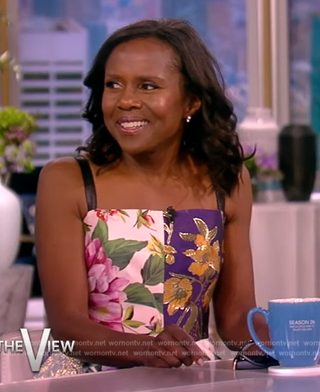 Deborah Roberts' floral jacquard patchwork dress on The View