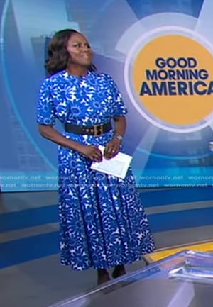 Deborah's white and blue floral dress on Good Morning America