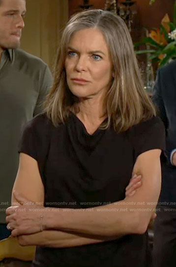 Diane’s black cowl-neck top on The Young and the Restless