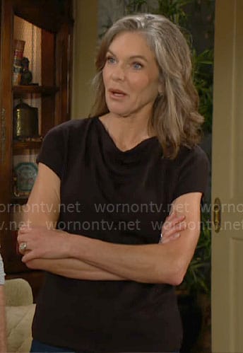 Diane’s black cowl-neck top on The Young and the Restless