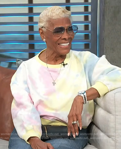 Dionne Warwick’s tie dye sweatshirt on Access Hollywood