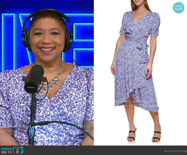 DKNY Floral Print Wrap Dress worn by Deja Vu on Live with Kelly and Mark