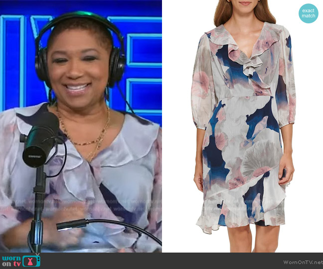 DKNY Ruffled Belted Faux-Wrap 3/4-Sleeve Dress worn by Deja Vu on Live with Kelly and Mark