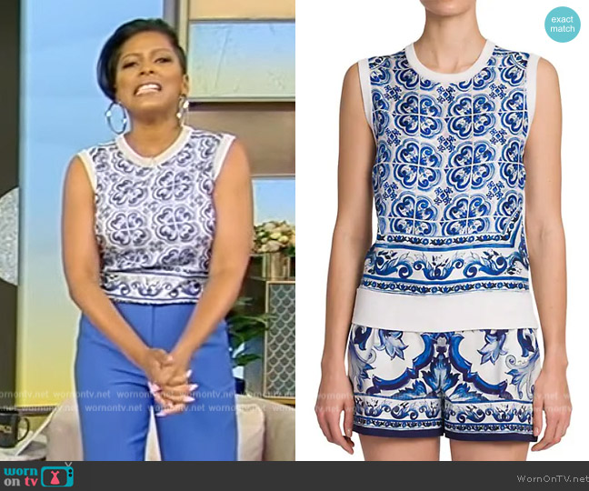 Dolce & Gabbana 18GG Printed Silk Tank Top worn by Tamron Hall on Tamron Hall Show