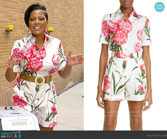 Dolce & Gabbana Carnation Print Cotton Poplin Romper worn by Tamron Hall on Tamron Hall Show