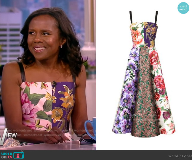 Dolce and Gabbana Patchwork Jacquard Dress worn by Deborah Roberts on The View