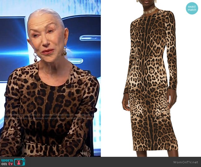 Dolce & Gabbana Leopard Print Long Sleeve Sheath Dress worn by Helen Mirren on E! News