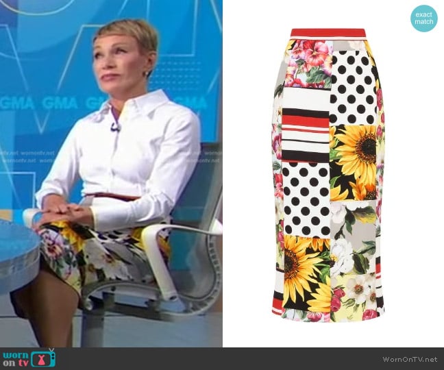 Dolce & Gabbana Mix-Print Midi Skirt worn by Barbara Corcoran on Good Morning America