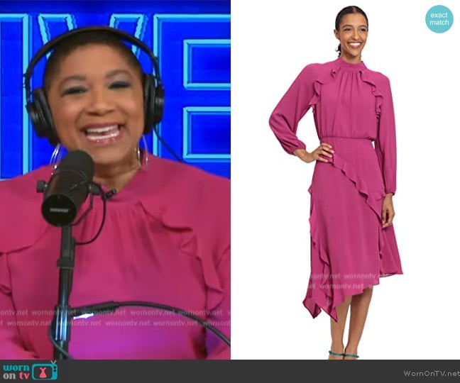 Donna Morgan Mock Neck Multi Ruffle Long Sleeve Dress worn by Deja Vu on Live with Kelly and Mark