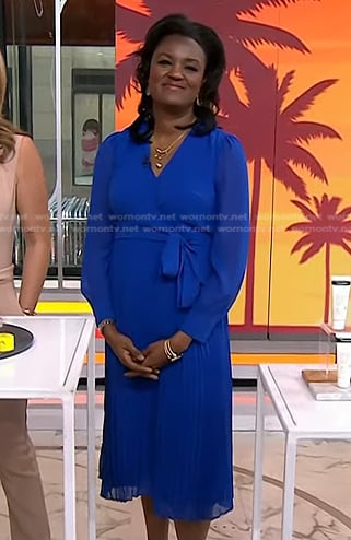 Dr. Angela Lamb’s blue pleated wrap dress on Today