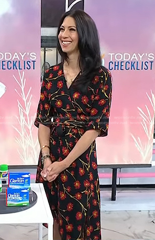 Dr. Natalie Azar’s black floral wrap dress on Today