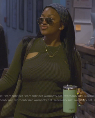 Drew’s green cutout ribbed dress on The Real Housewives of Atlanta