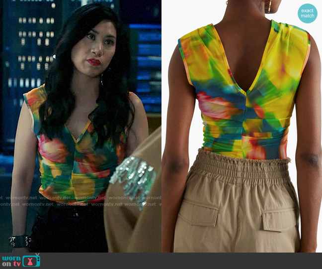 Dries van Noten Ruched printed stretch-mesh tank worn by Melody Bayani (Liza Lapira) on The Equalizer