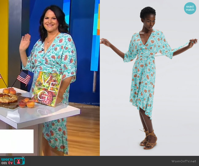 Diane von Furstenberg Eloise Faux-Wrap Dress in Anemone Summer Turquoise worn by Susan Spungen on Good Morning America