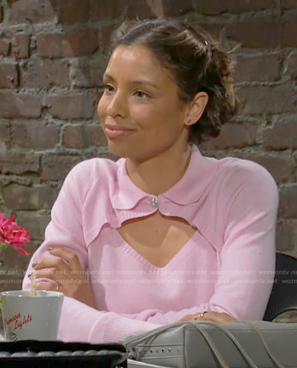 Elena's pink collared cutout sweater on The Young and the Restless
