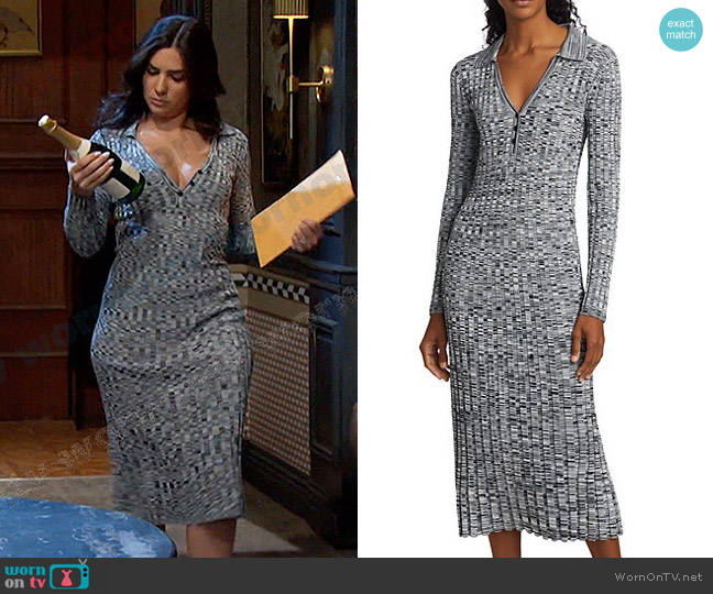 Elie Tahari Polo Midi-Dress in Sky White Noir Space Dye worn by Gabi Hernandez (Camila Banus) on Days of our Lives