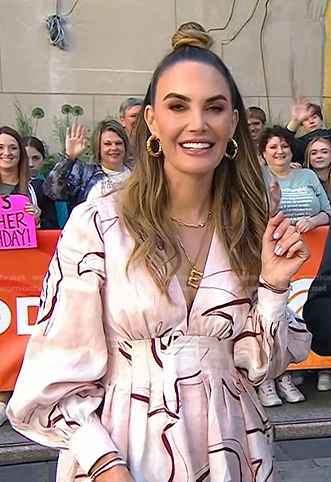 Elizabeth Chambers's pink printed plunge neck dress on Today