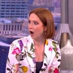 Ellie Kemper’s white floral print blazer and pants on The View