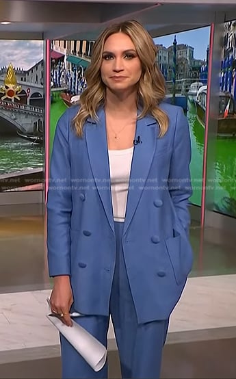 Ellison Barber’s blue double breasted blazer suit on NBC News Daily