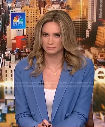 Ellison Barber's blue double breasted blazer suit on NBC News Daily