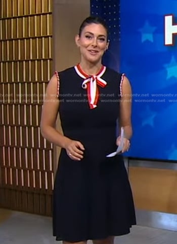 Erielle’s black striped tie neck dress on Good Morning America