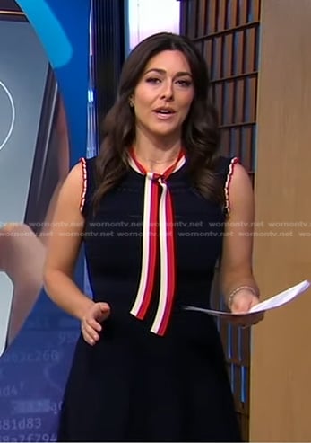 Erielle’s black striped tie neck dress on Good Morning America