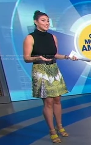 Erielle’s green and white bird print skirt on Good Morning America