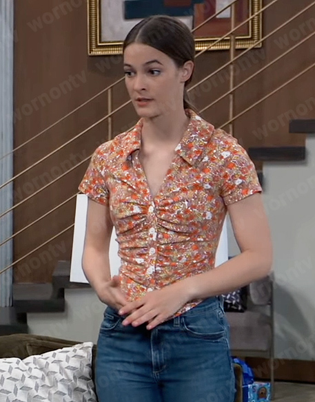 Esme’s orange floral button front top on General Hospital