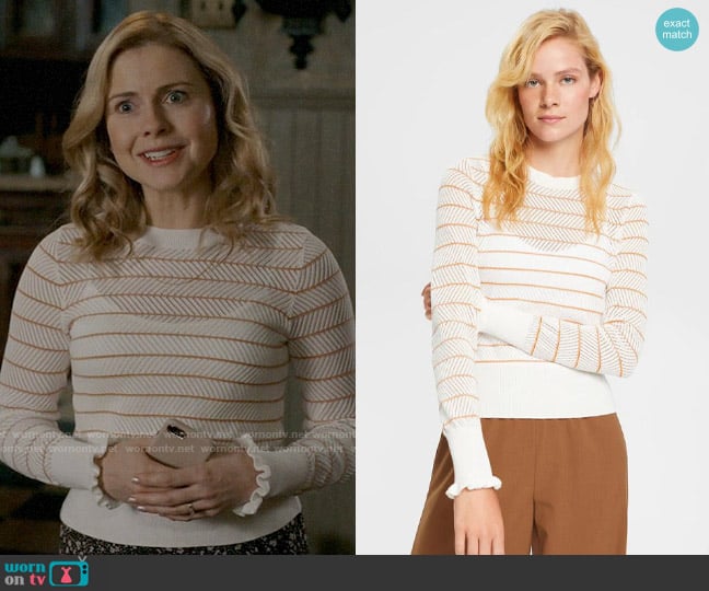 Esprit Pointelle striped sweater worn by Sam (Rose McIver) on Ghosts