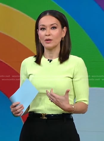 Eva’s lime green ribbed short sleeve top on Good Morning America