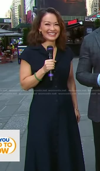 Eva's navy short sleeve shirtdress on Good Morning America