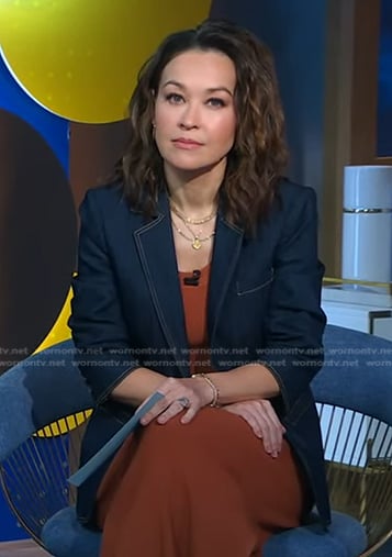 Eva’s ruched sleeve denim blazer on Good Morning America