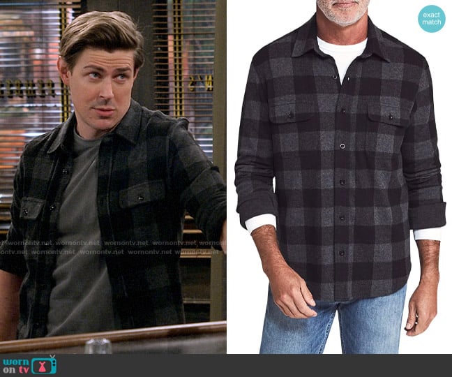 Faherty Legend Shirt in Charcoal Black Buffalo worn by Jesse (Christopher Lowell) on How I Met Your Father