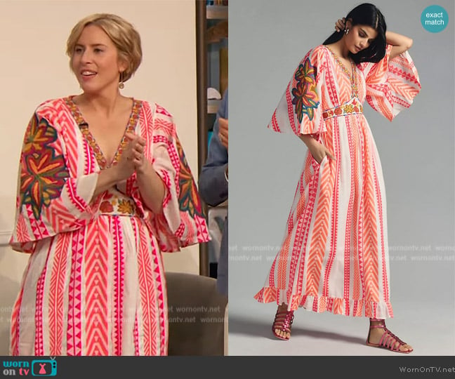 Farm Rio Embroidered V-Neck Maxi Dress worn by Erin Napier on The Drew Barrymore Show