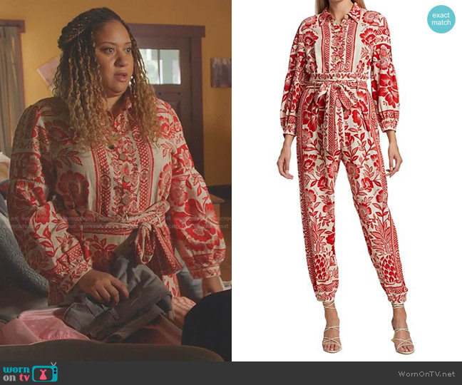 Farm Rio Floral-Print Linen-Blend Jumpsuit worn by Karen Wilson (Tracie Thoms) on 9-1-1