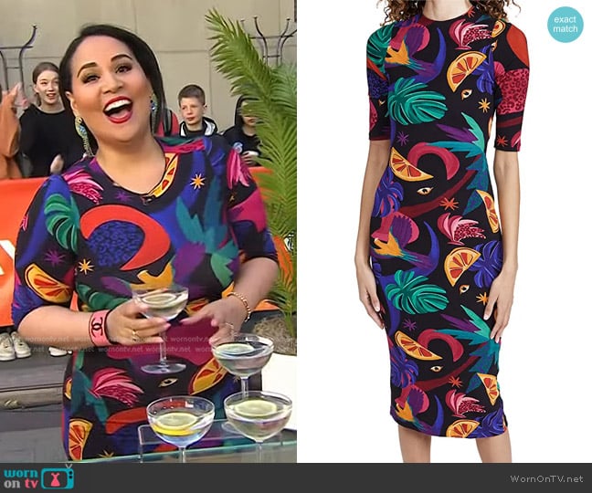 Farm Rio Mystic Jungle Midi Knit Dress worn by Alejandra Ramos on Today