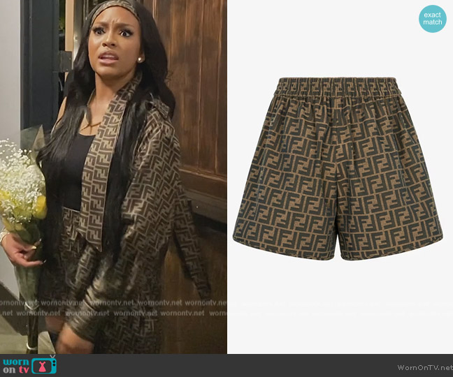 Fendi Brown canvas shorts worn by Drew Sidora on The Real Housewives of Atlanta