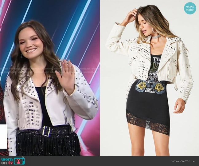 Forever 21 Studded Twill Moto Jacket worn by Megan Danielle on Good Morning America