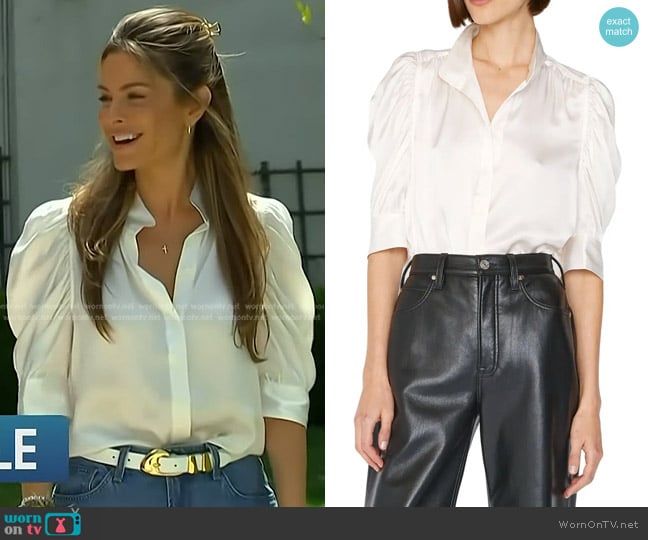 Frame Gillian Three-Quarter Sleeve Silk Button-Up Shirt worn by Maria Menounos on Access Hollywood