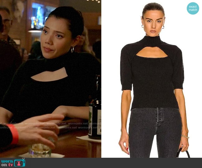 Frame Cutout Turtleneck Sweater worn by Violet Mikami (Hanako Greensmith) on Chicago Fire