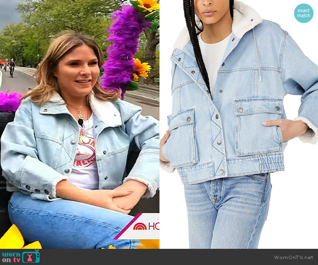 Free People Ariel Cozy Denim Bomber Jacket worn by Jenna Bush Hager on Today