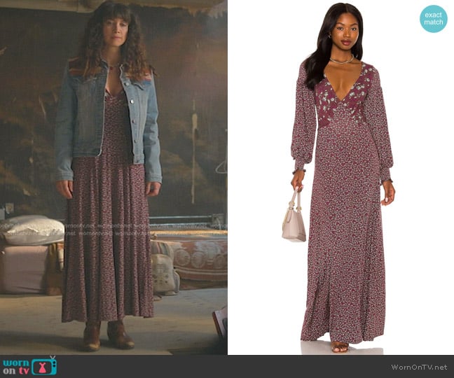 Free People Love Story Maxi Dress in Raisin Combo worn by Jenna Perez (Maiara Walsh) on Good Trouble