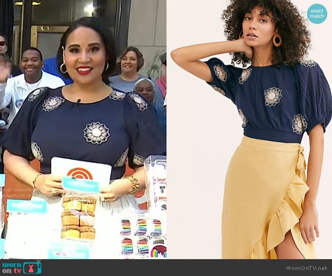 Free People My Girl Embroidered Blouse worn by Alejandra Ramos on Today