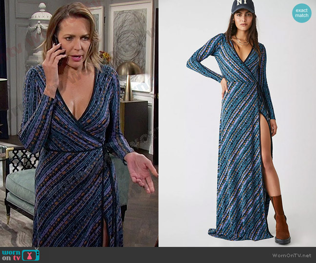 WornOnTV Nicole s blue striped wrap dress on Days of our Lives