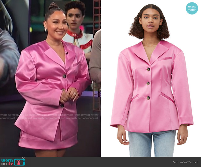 WornOnTV: Adrienne's pink satin blazer and skirt on E! News