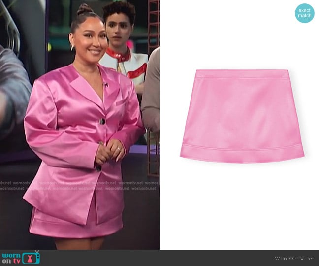 GanniDouble Satin Mini Skirt worn by Adrienne Houghton on E! News