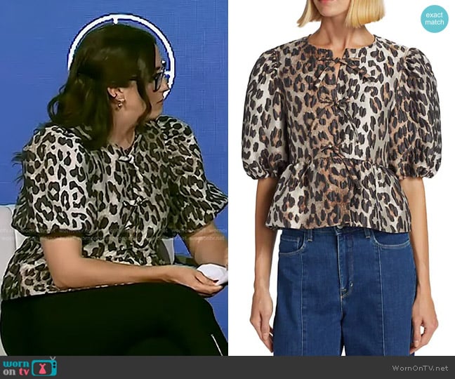 Ganni Leopard Jacquard Peplum Blouse  worn by Savannah Sellers on Today